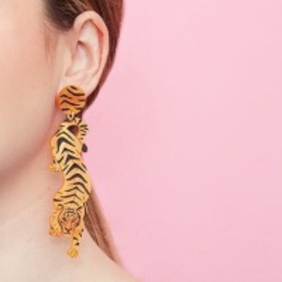 La Vidriola Tiger, The Fabulous Feline Earrings. Clip-on Tiger Earrings. NEW. - Picture 2 of 8